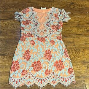 Floral Lace Kids Dress - Pink and Blue